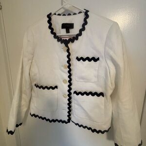 J. Crew White Jacket with Navy Rick Rack Trim- Preppy